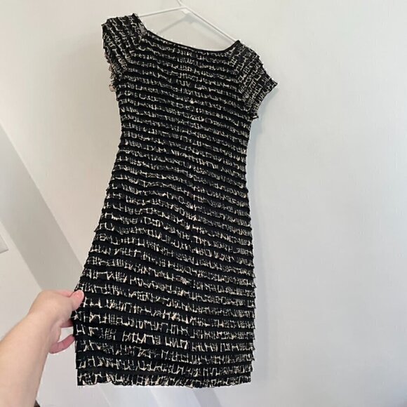 CONNECTED APPAREL Black Beige Giraffe Leopard Animal Tiered Ruffle Sheath Dress - Picture 10 of 10